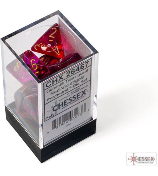 Chessex Gemini Translucent Red-Violet/gold Dobbelsteen Set (7 stuks)