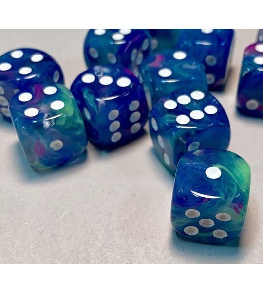 Chessex Feestelijke Waterlelie/wit D6 16mm Dobbelsteen Set (12 stuks)