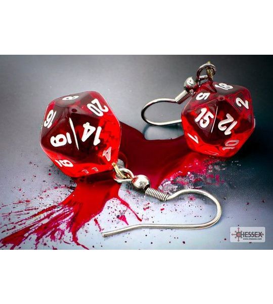 Chessex Hook Earrings Translucent Red Mini-Poly D20