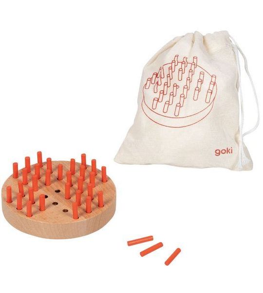 Goki Houten Solitaire Spel in Katoenen Opbergzakje