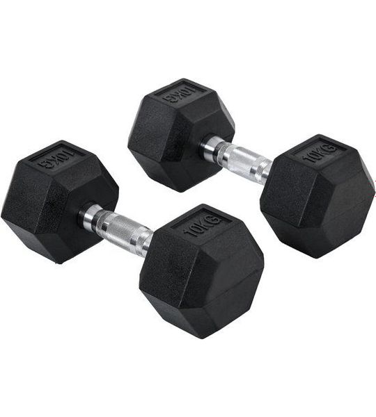 Kurzhanteln - 2 x 10 kg - Hexagon Dumbbellset - Gietijzer Met Rubber - Zwart