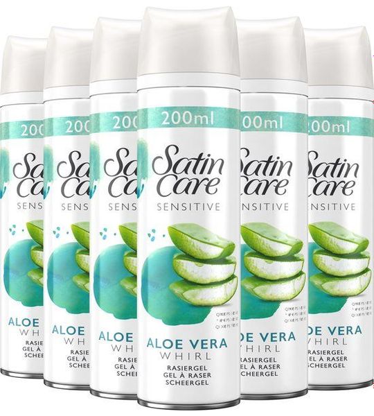 6x200ml Gillette Women Satin Care Scheergel Gevoelige Huid Aloe Vera Voordeelverpakking
