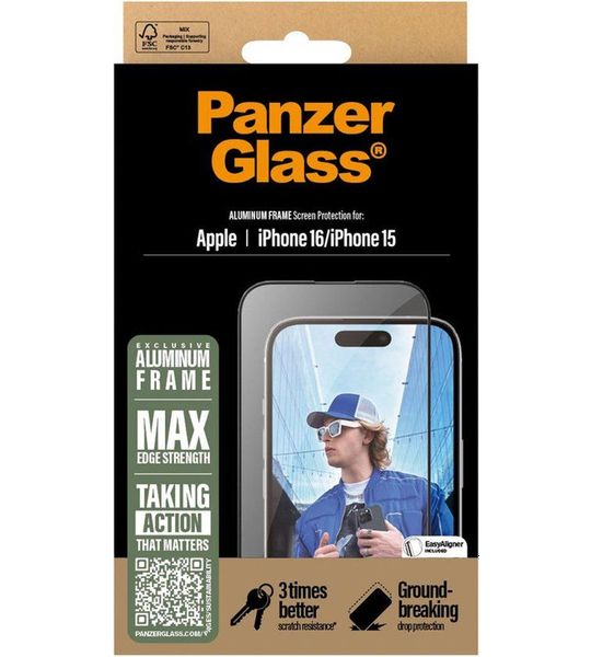 PanzerGlass Aluminium Frame Ultra-wide Fit Screenprotector Voor Apple Iphone 2024 6.1'';iphone 15 Transparant