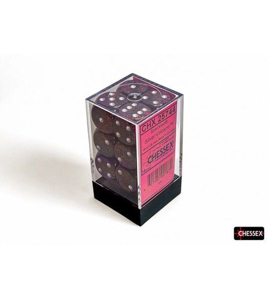 Chessex Zilveren Vulkaan Gespikkelde D6 16mm Dobbelsteen Set (12 stuks)