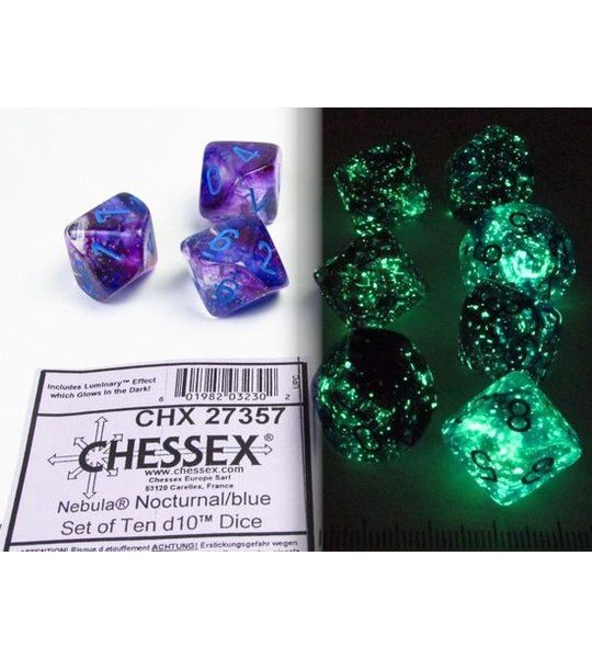 Chessex Nebula Nocturnal/blauw Luminary D10 Dobbelsteen Set (10 stuks)