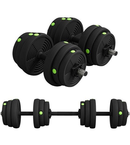 2-in-1 Hantel Set - Langhantel & Kurzhantel - 25 kg - Rutschfest - Zwart/Groen