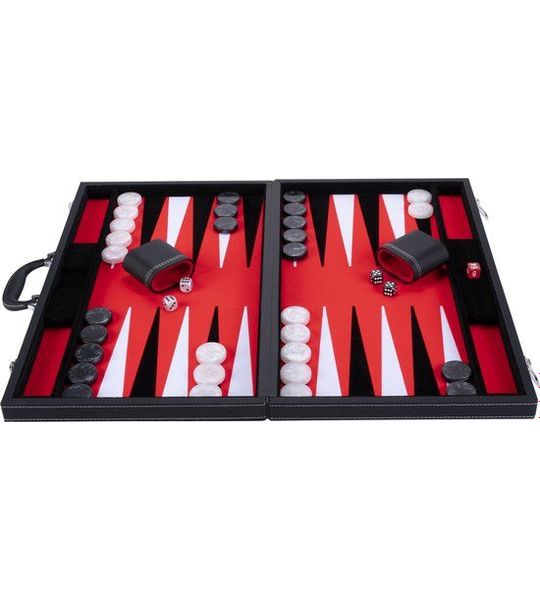 Longfield Games Backgammon 21 inch - rood/zwart/wit - ingelegd vilt