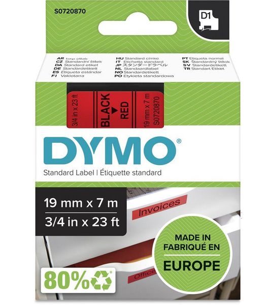 Dymo D1 zwart op rood 19mm zwart