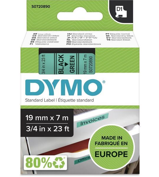 Dymo D1 zwart op groen 19mm zwart