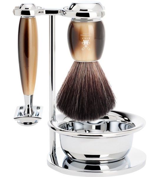Scheerset Vivo 4-delig - Hoornbruin - Saf.Razor