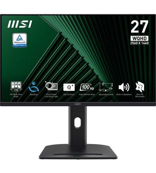 MSI Pro Mp275qpg - 27 Inch 2560 X 1440 (wqhd) Ips-paneel In Hoogte Verstelbaar