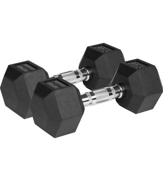 Rubberized cast iron dumbbells HEX 2x9 kg REBEL ACTIVE