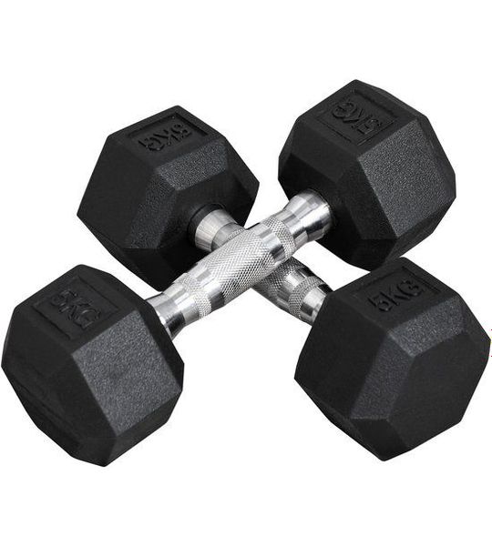 Hexagon Kurzhantel Set - 2 x 5 kg - Gusseisen met Gummi - Zwart