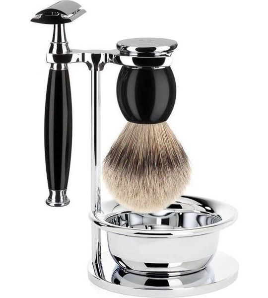 M�hle Safety Razor & Silvertip Scheerset (4-Delig) Sophist Zwart