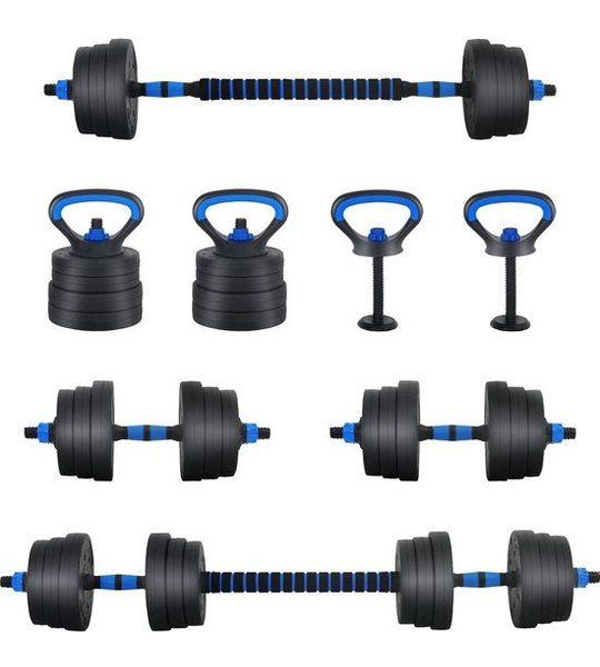 vidaXL - 2-in-1 - Dumbbell - Barbell - Set - 30kg - Zwart - en - Blauw