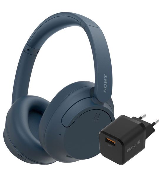 Sony WH-CH720N Blauw + BlueBuilt Quick Charge Oplader met Usb A Poort 18W Zwart