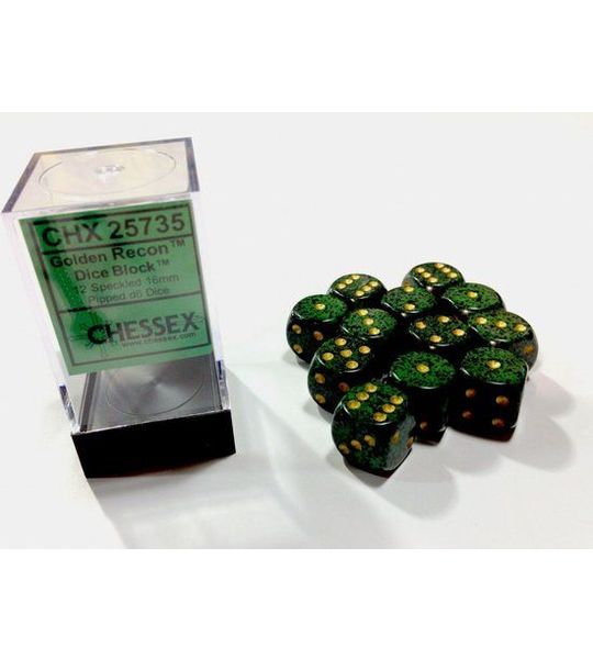 Chessex Golden Recon Gespikkeld D6 16mm Dobbelsteen Set (12 stuks)