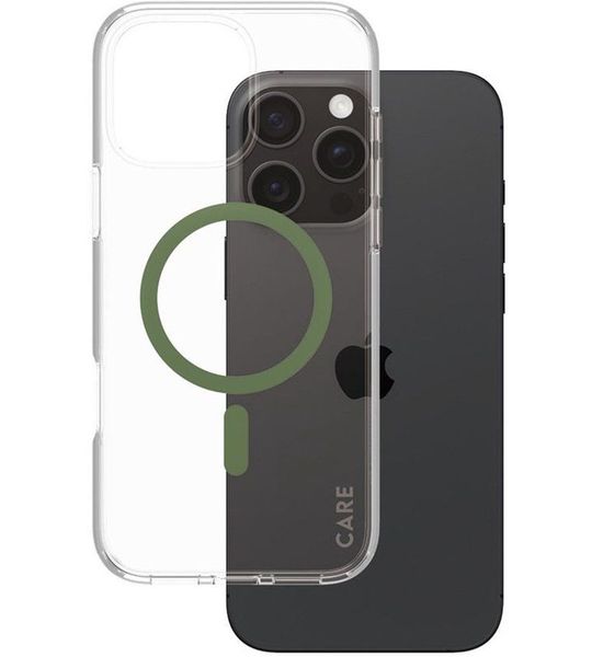 CARE Flagship Case Urban Combat Met Groen Magsafe Telefoonhoesje Voor Apple Iphone 2024 6.7'' Pro Transparant