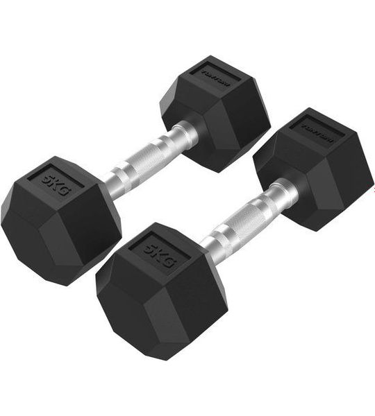 Tunturi Platinum Hexa Dumbbell Set - Rubber - 2x 5kg - Zwart
