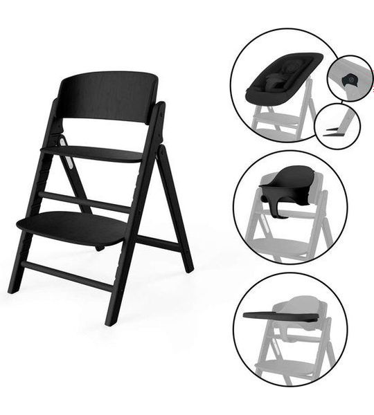 Kinderstoel Cybex CLICK &amp; FOLD 4-in-1 Stunning Black/Black met Newbornset, Babyset &amp; Eetblad
