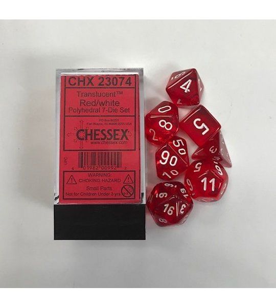Chessex Translucent Red/white Polydice Dobbelsteen Set (7 stuks)