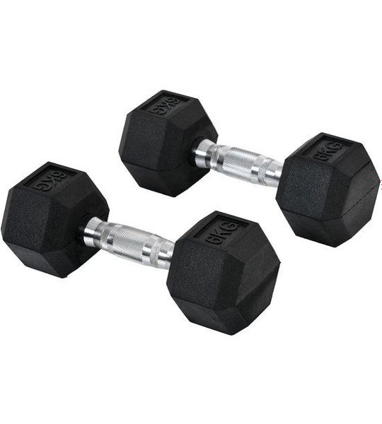 Kurzhanteln - 2 x 6 kg - Hexagon Dumbbellset - Gietijzer Met Rubber - Zwart