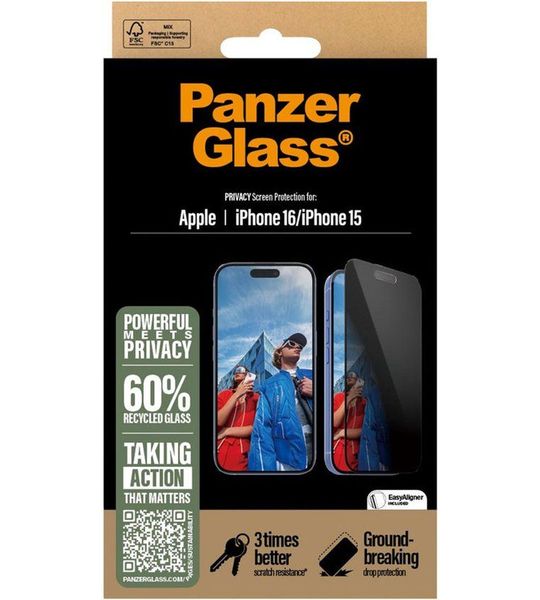 PanzerGlass Privacy Ultra-wide Fit Screenprotector Voor Apple Iphone 2024 6.1'';iphone 15 Transparant