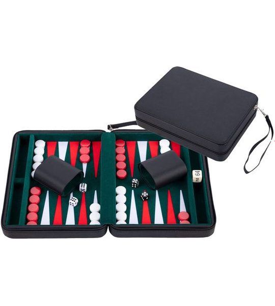 Backgammon 9'' black zipper, groen/rood/wit