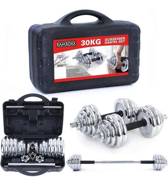 RAMROXX - Dumbbells set - halterset - 30 kg - gietijzer - chroom