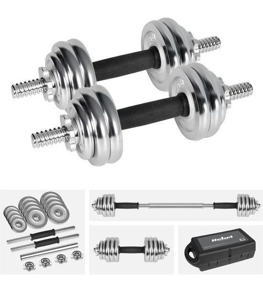 Verstelbare Chromen Halterset 15kg met Halterstang en Koffer