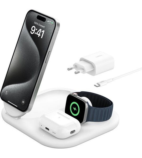 Belkin Boost Charge Qi2 15w Magnetic Stand 3-in-1 Draadloze Oplader