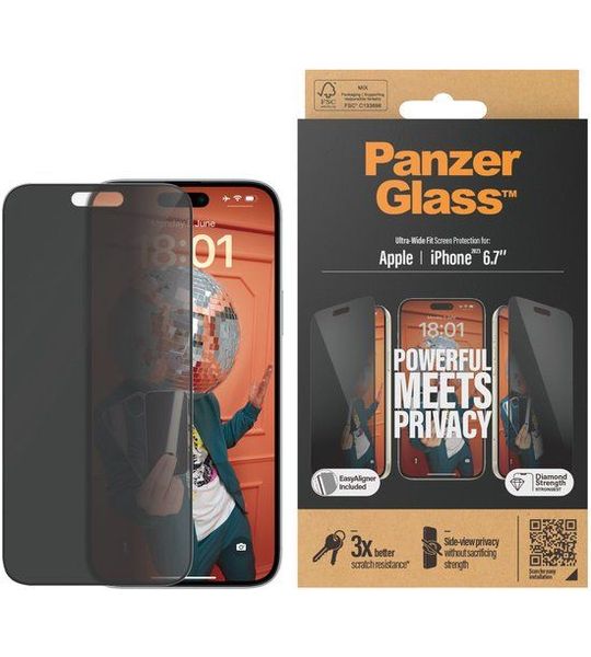 PanzerGlass Ultra-Wide Fit Apple iPhone 15 Plus Privacy Screenprotector Glas