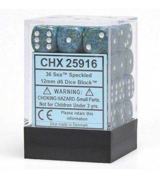 Chessex Zee Gespikkeld D6 12mm Dobbelsteen Set (36 stuks)