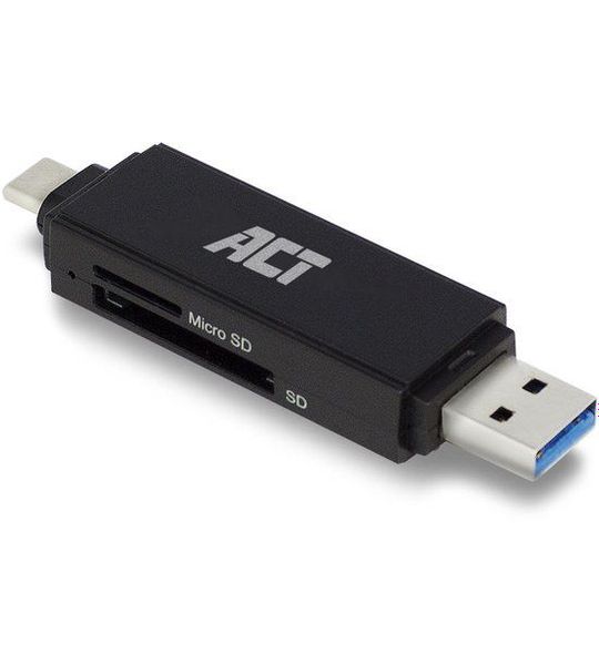 ACT geheugenkaartlezer USB-C  USB-A - Zwart