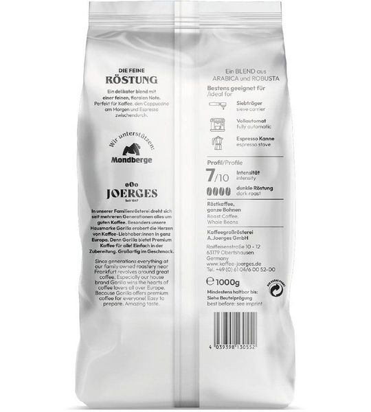 Kaffee Joerges Espresso Gorilla Delicato Koffiebonen