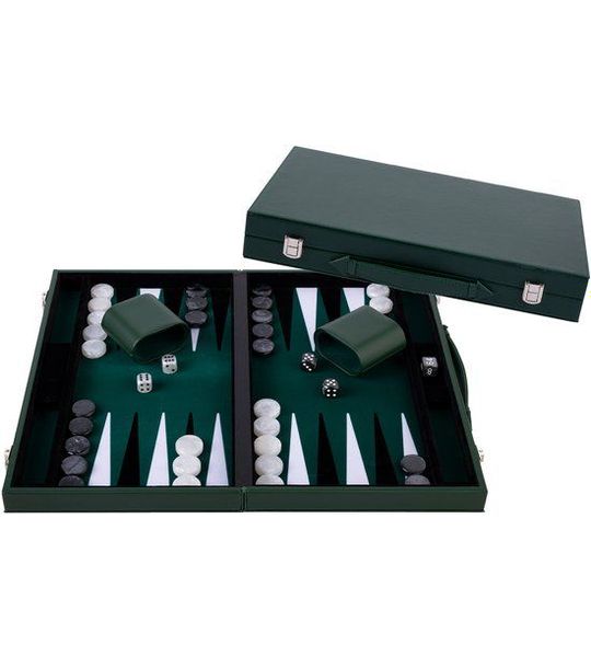 Longfield Games Backgammon 18 inch - groen/ zwart/ wit - ingelegd vilt