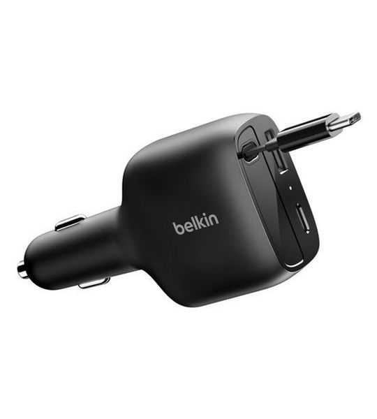 Belkin Power Delivery en Quick Charge Autolader met 2 Usb Poorten en Usb C kabel 75 Watt