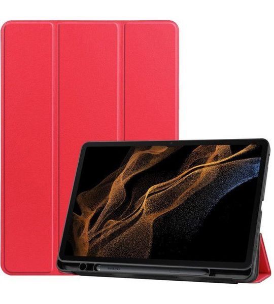 Just in Case Tri-Fold Samsung Galaxy Tab S8 Ultra Book Case met Penhouder Rood