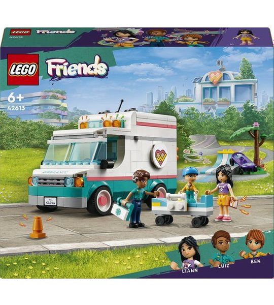 LEGO Friends Heartlake City ambulance Speelgoed Set met 3 Personages: Ben, Luiz en Liann Mini Poppetjes, Rollenspellen Cadeau voor Kinderen, Meisjes en Jongens vanaf 6 jaar, Noodvoertuig 42613