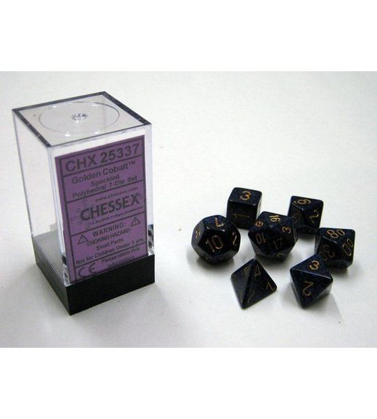 Chessex dobbelstenen set, 7 polydice, Speckled Golden Cobalt