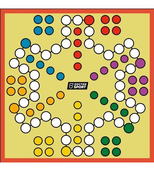 LUDO XXL - PVC-Zeil met Dobbelstenen en Pionnen - 6 Personen - 2x2 m