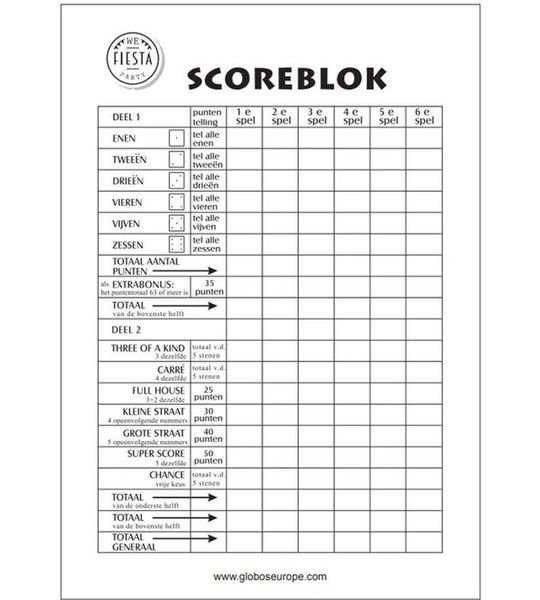 Scoreblok Yahtzee Groot (50 vel)