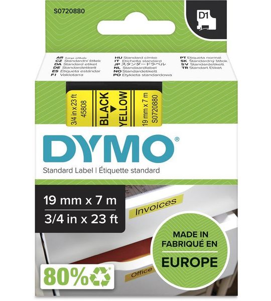 Dymo D1 zwart op geel breedte 19 mm