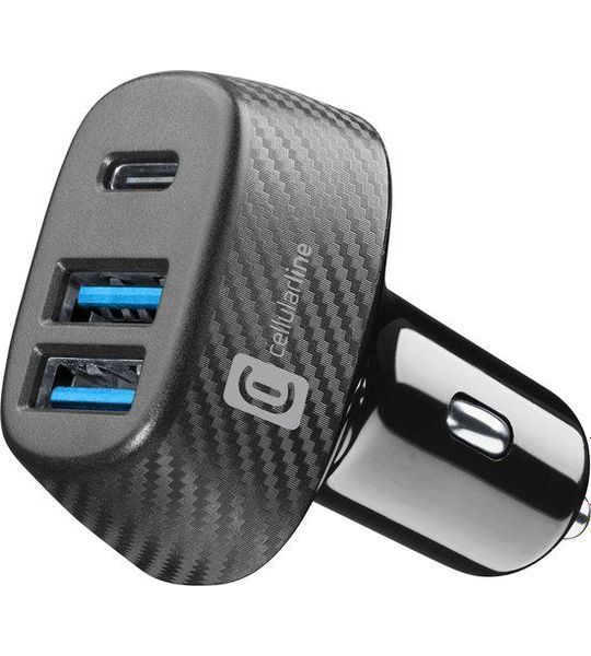 Cellularline Autolader 3 Poorten 44w 2x Usb-a 1x Usb-c Zwart Autolader