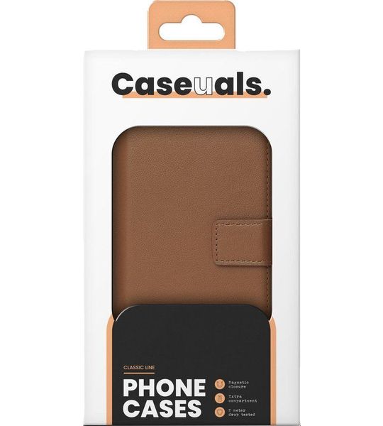 Caseuals Genuine Leather Wallet Bookcase Apple Iphone 14 - Bruin