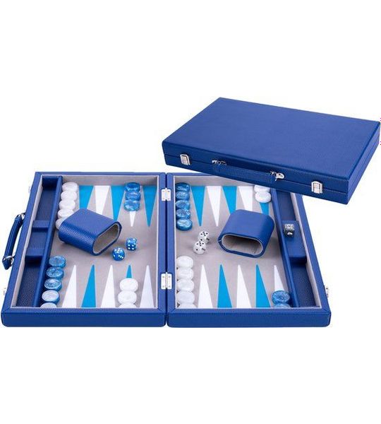 Backgammon 15 ", grijs/blauw/wit ingelegd vilt
