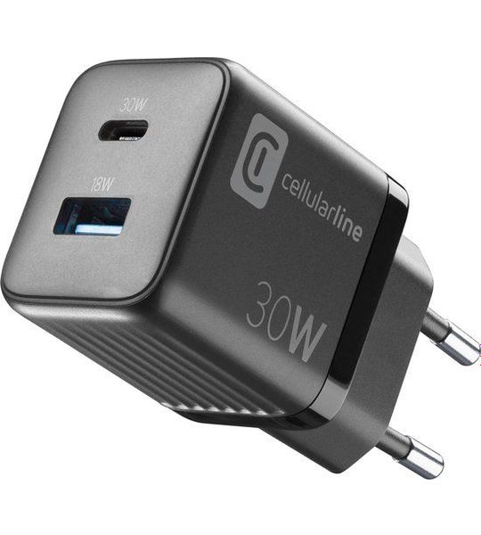 Cellularline Oplader 30w Gan Multipower Micro Usb-a + Usb-c Pd Thuislader