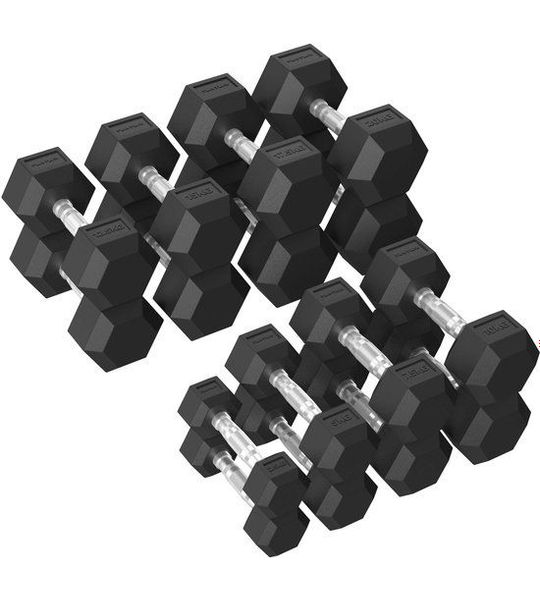 Tunturi Platinum Hexa Rubber Dumbbell Sets - (8 sets - 2.5 t/m 20kg) - Zwart