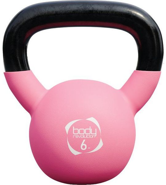 Roze 6kg kettlebell met ergonomisch handvat en platte basis