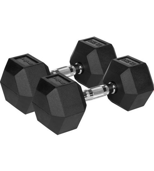 Rubberized cast iron dumbbells HEX 2x12.5 kg REBEL ACTIVE